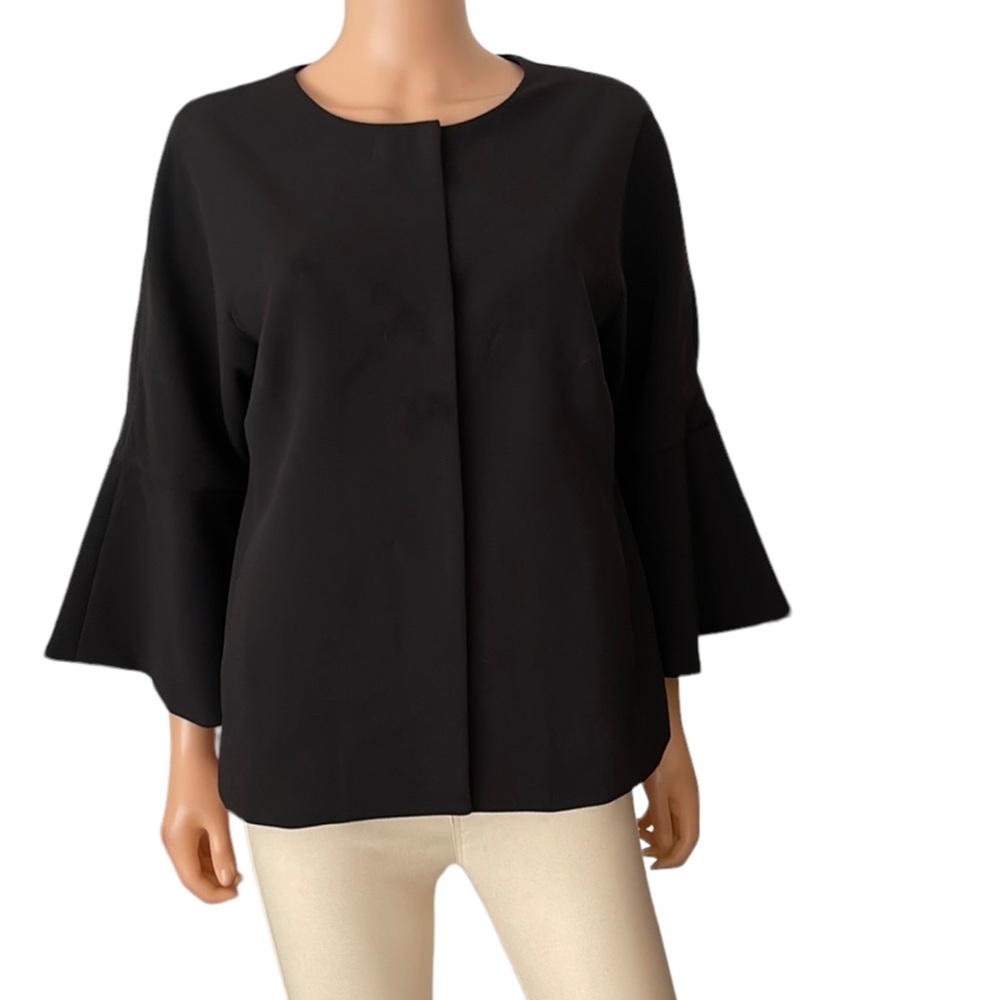 Banana Republic Black Collarless Blazer Bell Cuff Sleeve Modern Minimalist Chic